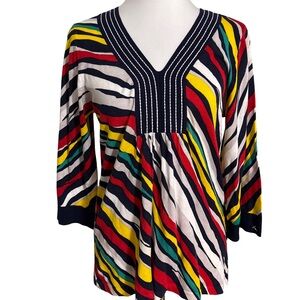 August Silk Colorful Striped V-Neck Blouse